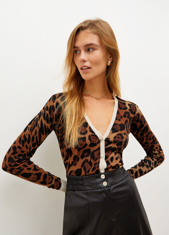 Liu Jo Animal Print Cardigan Truien Dames Bruin | BTE-089463