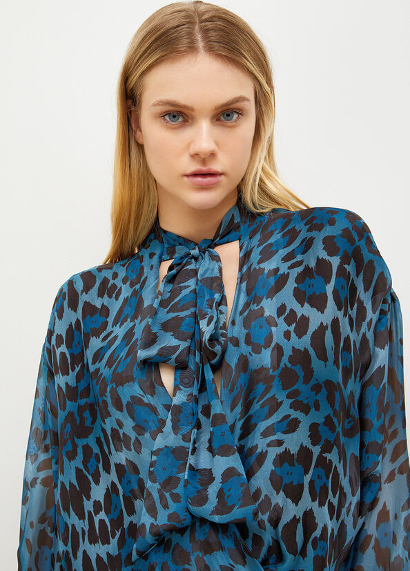 Liu Jo Animal-Print Chiffon Blouse Overhemd Dames Blauw | GOL-905178