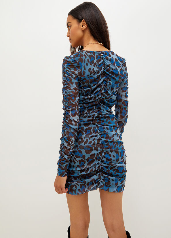 Liu Jo Animal-Print Cocktail In Tulle Jurken Dames Blauw | XFN-329714