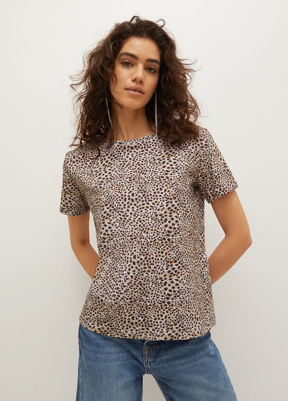 Liu Jo Animal-Print Katoenen T-shirts Dames Grijs | UZY-829457