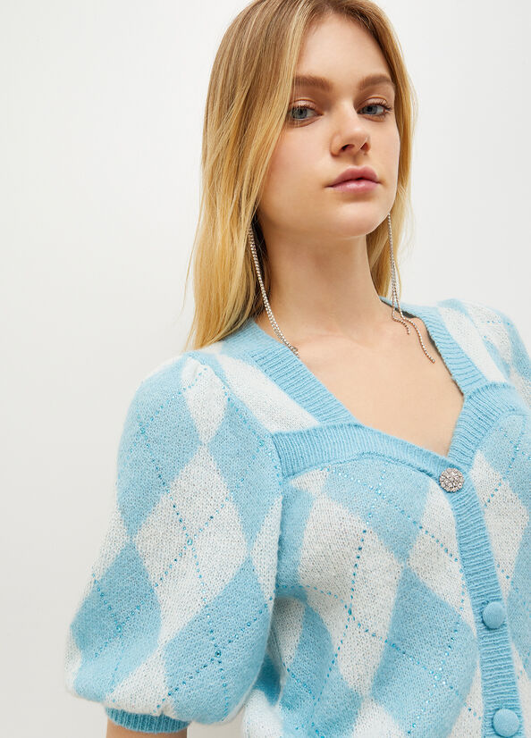 Liu Jo Argyle Cardigan With Gemstones Truien Dames Wit Blauw | MOH-680794