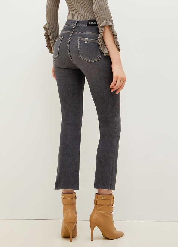 Liu Jo Bottom Up Cropped With Stitched Pleat Slim Fit Jeans Dames Donkergrijs | GTY-392410