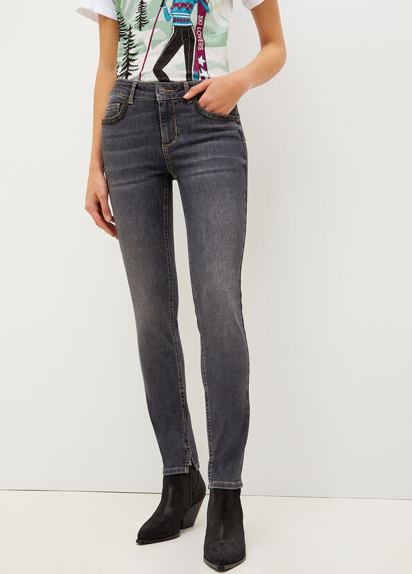 Liu Jo Bottom Up With Gemstones Skinny Jeans Dames Donkergrijs | HBN-370129