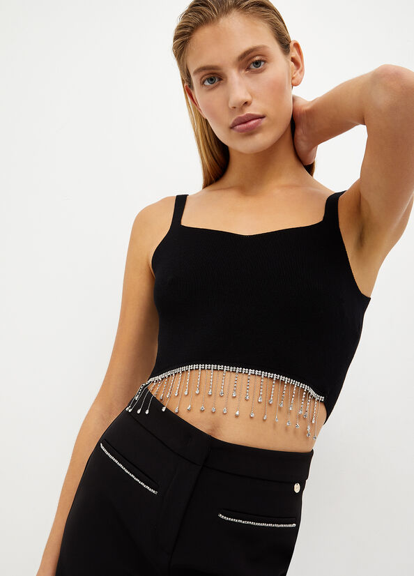 Liu Jo Bralette With Jewel Fringes T-shirts Dames Zwart | LFE-439076