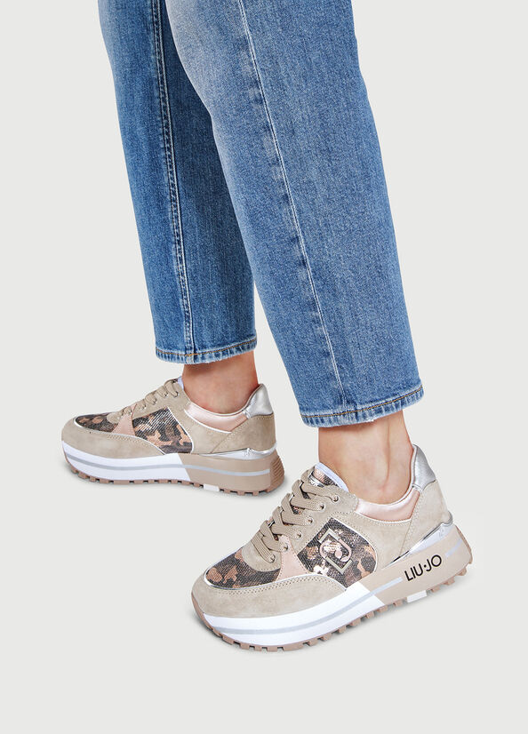 Liu Jo Camouflage Mesh Platform Sneakers Dames Beige | UPD-269480