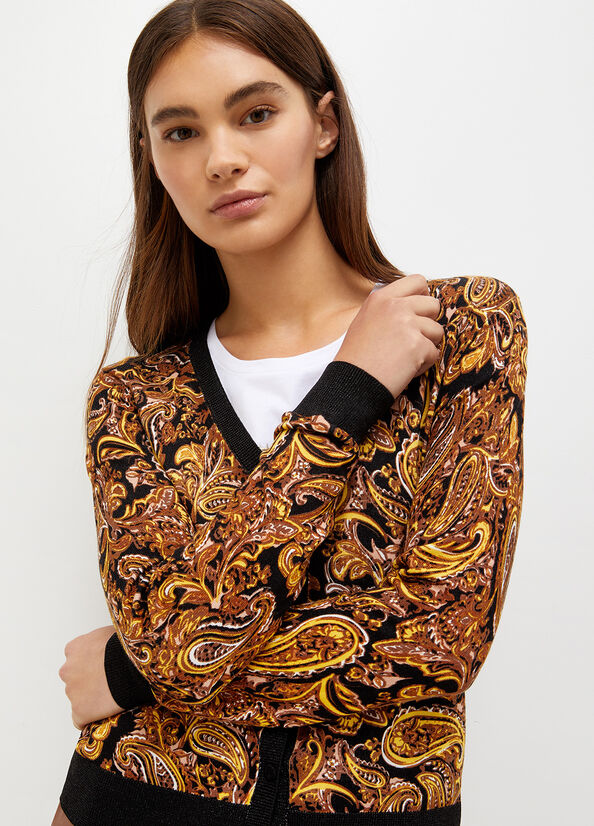 Liu Jo Cardigan With Paisley Print Truien Dames Zwart Geel | UWT-832504