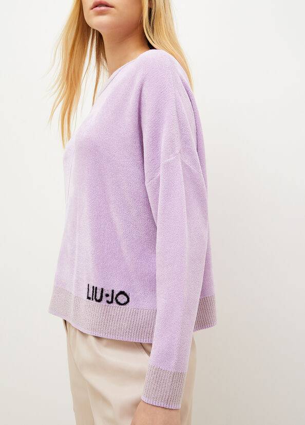 Liu Jo Chenille With Logo Truien Dames Paars | TWD-352718