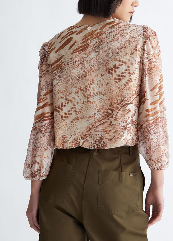 Liu Jo Chiffon Python Blouse Overhemd Dames Beige | PKS-065149