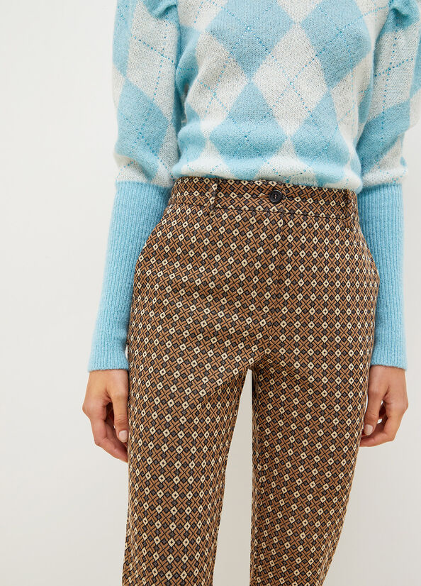 Liu Jo Chinos With Geometric Motif Broek Dames Bruin | YKM-501728