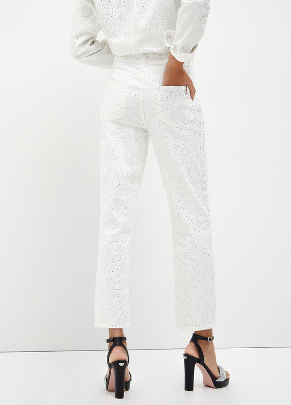 Liu Jo Cropped With Diamantés Slim Fit Jeans Dames Wit | NLI-341028