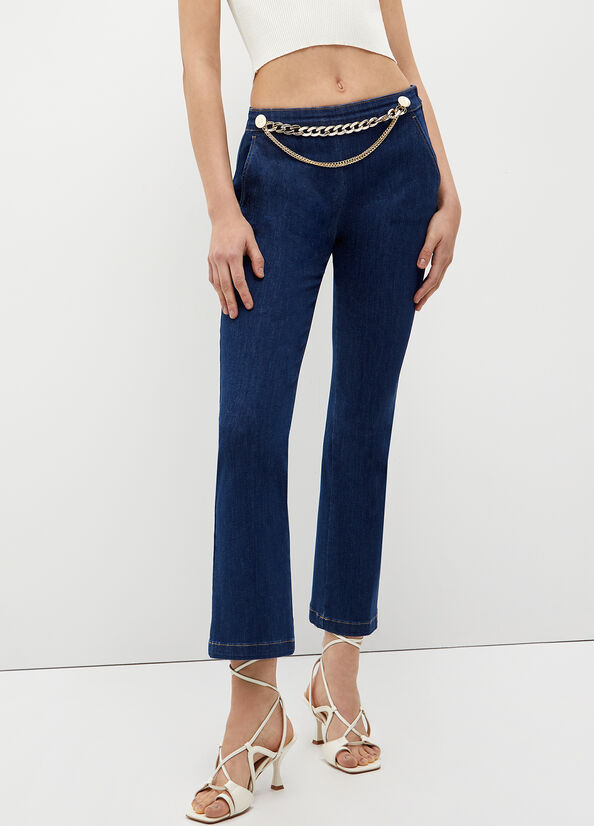 Liu Jo Cropped With Jewel Accessory Straight Jeans Dames Blauw | DCY-197423