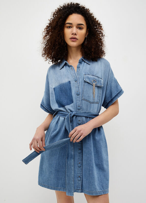 Liu Jo Denim Jurken Dames Lichtblauw | DIK-265341