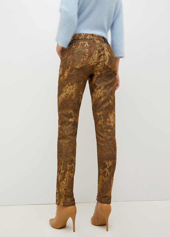 Liu Jo Drill With Animal Print Broek Dames Goud | ERB-657813