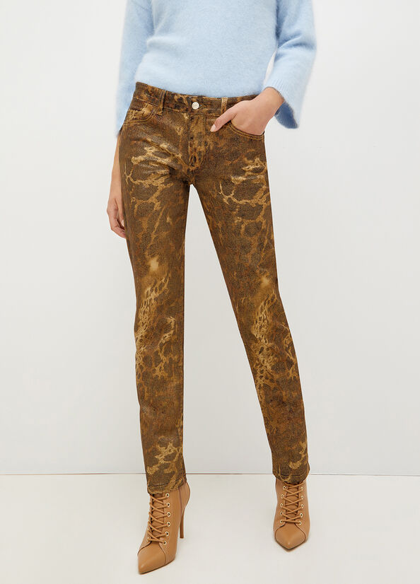 Liu Jo Drill With Animal Print Broek Dames Goud | ERB-657813