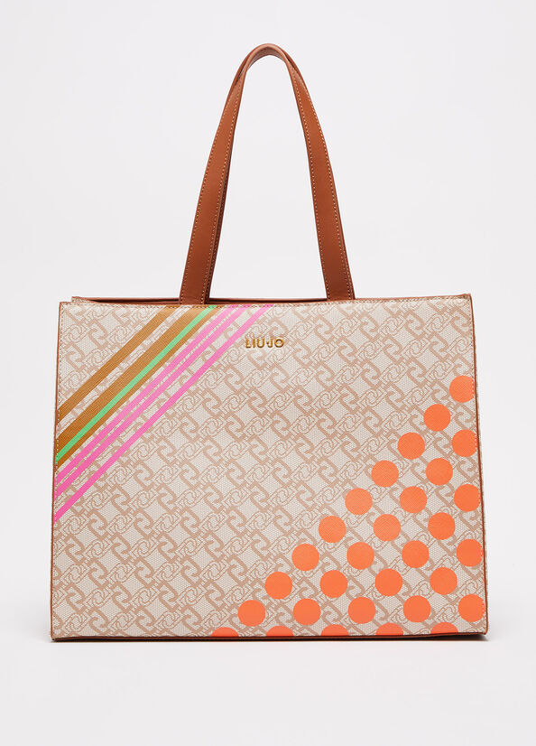 Liu Jo Eco-FriendlyWith Print Shopper Tas Dames Beige | GCZ-470621