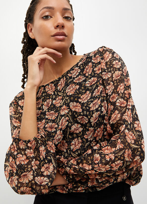 Liu Jo Eco-Friendly Floral Blouse Overhemd Dames Zwart | AUJ-075641