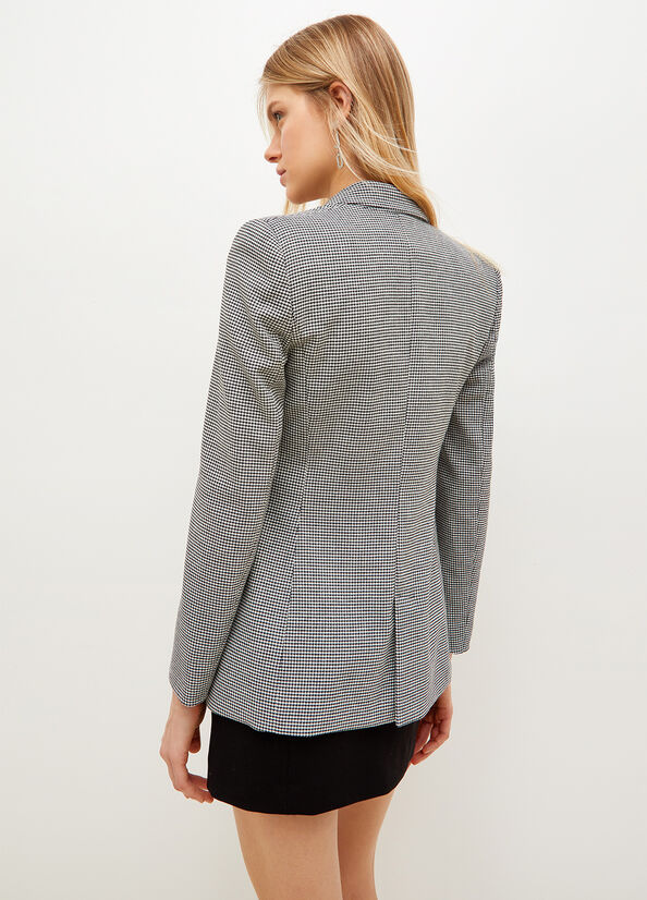 Liu Jo Eco-Friendly Houndstooth Blazer Jassen Dames Wit Zwart | WVO-156780