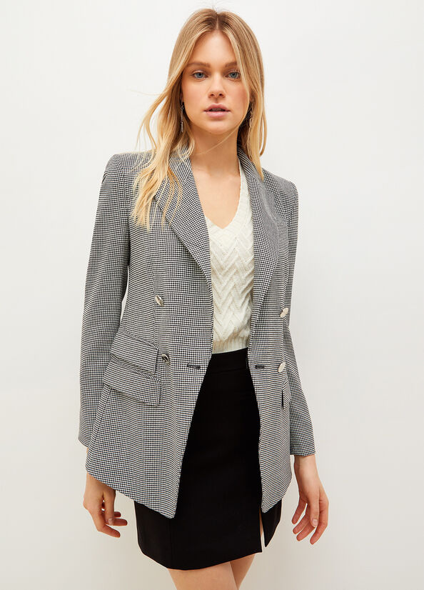 Liu Jo Eco-Friendly Houndstooth Blazer Jassen Dames Wit Zwart | WVO-156780