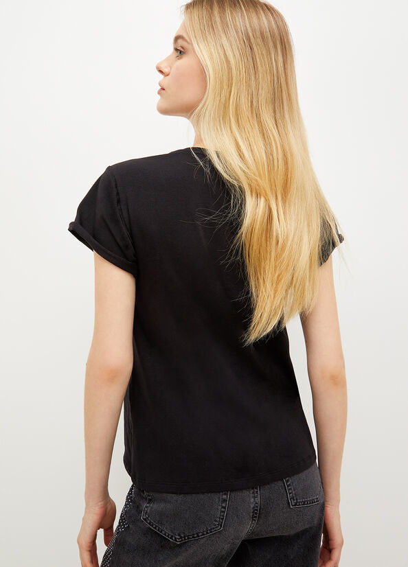 Liu Jo Eco-Friendly Jersey With Logo T-shirts Dames Zwart | SIJ-741835