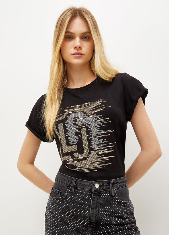 Liu Jo Eco-Friendly Jersey With Logo T-shirts Dames Zwart | SIJ-741835