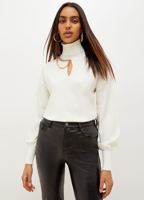 Liu Jo Eco-Friendly Turtleneck With Chain Truien Dames Wit | OPD-513862