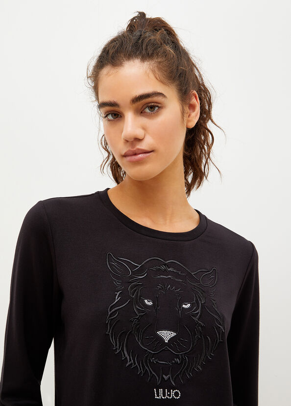 Liu Jo Eco-Friendly With Lion Sweatshirts Dames Zwart | GLW-094321