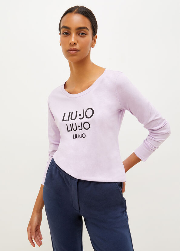 Liu Jo Eco-Friendly With Logo T-shirts Dames Paars | DRV-017649