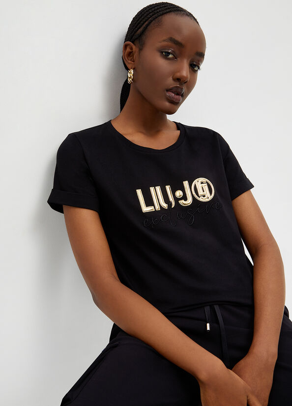 Liu Jo Eco-Friendly With Logo T-shirts Dames Zwart | QKI-764180