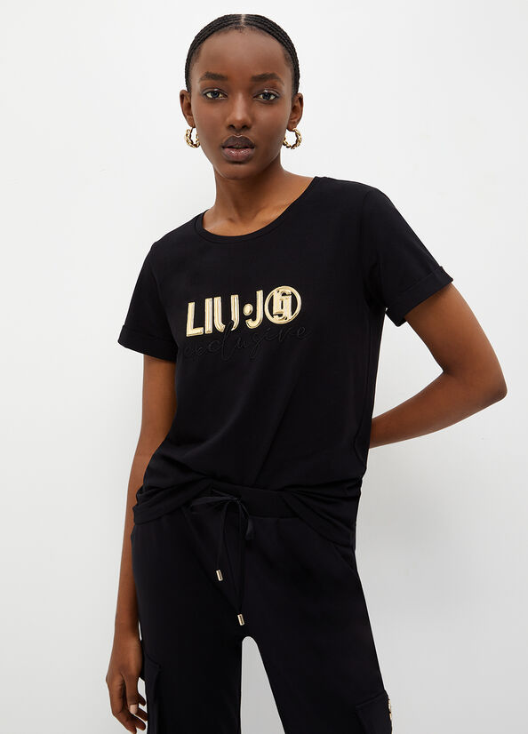 Liu Jo Eco-Friendly With Logo T-shirts Dames Zwart | QKI-764180