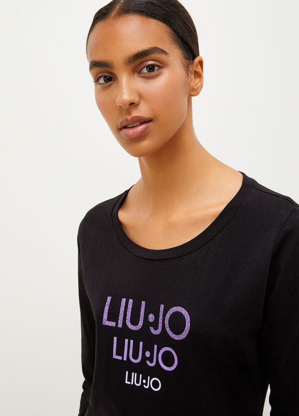 Liu Jo Eco-Friendly With Logo T-shirts Dames Zwart | XSC-104957