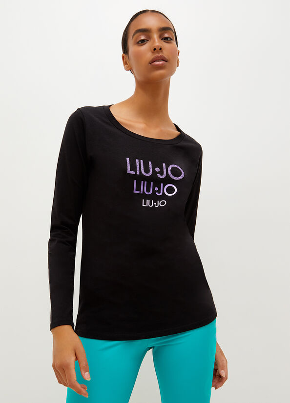 Liu Jo Eco-Friendly With Logo T-shirts Dames Zwart | XSC-104957