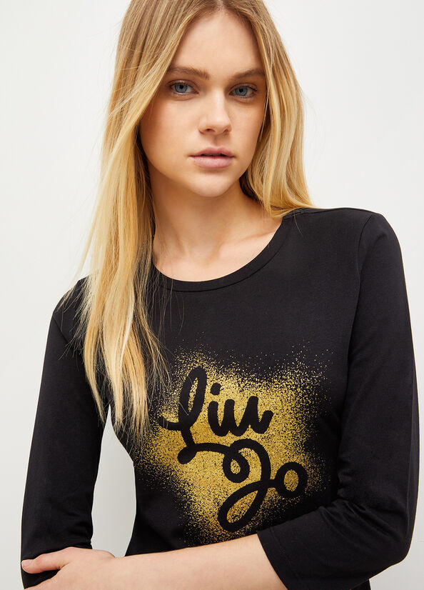 Liu Jo Eco-Friendly With Logo T-shirts Dames Zwart | YWO-721480