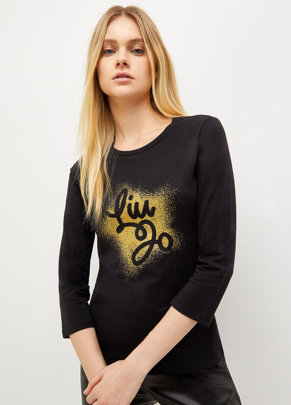 Liu Jo Eco-Friendly With Logo T-shirts Dames Zwart | YWO-721480