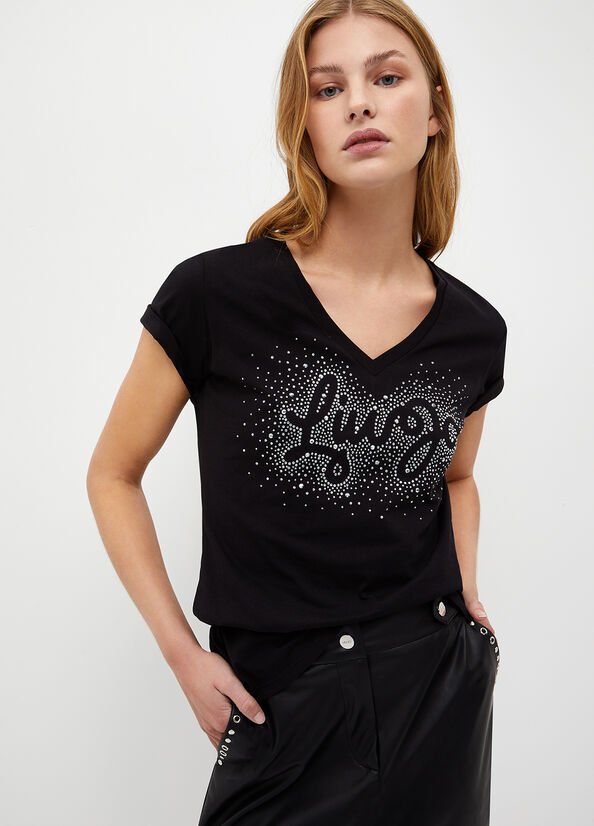 Liu Jo Eco-Friendly With Logo Topjes Dames Zwart | EIT-748692