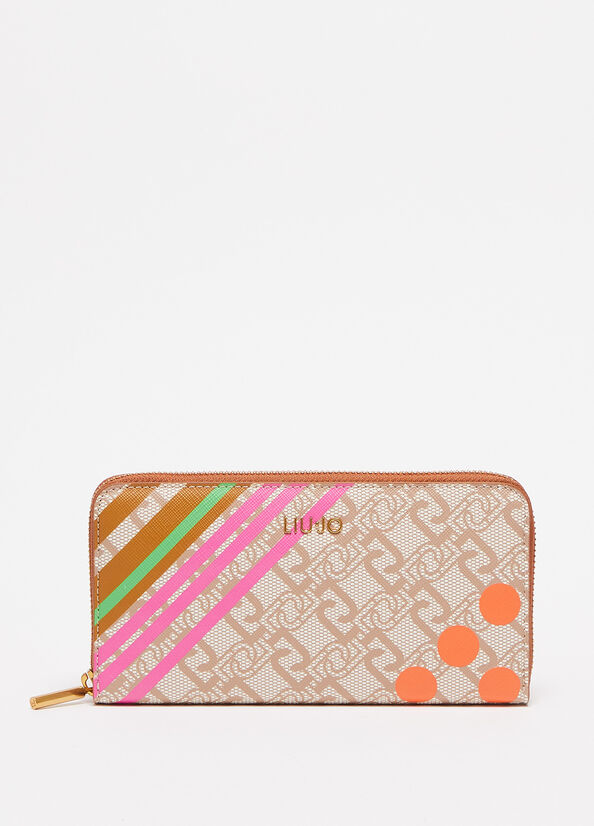 Liu Jo Eco-Friendly With Print Portefeuille Dames Beige | HVG-843759