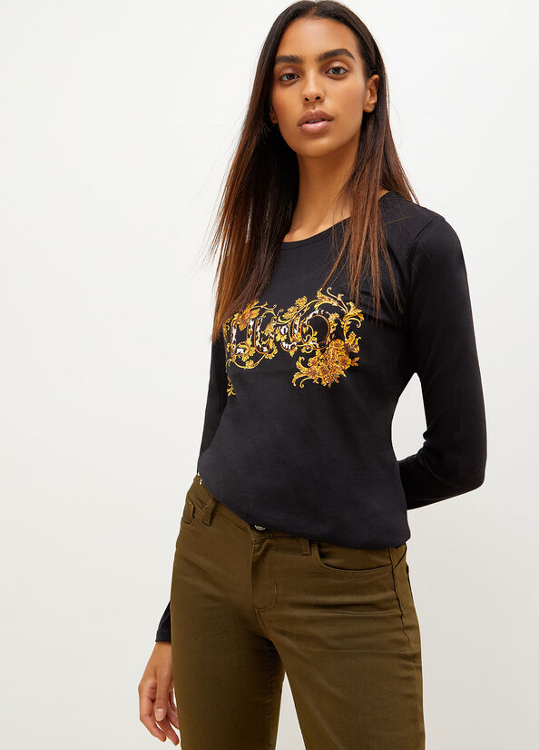 Liu Jo Eco-Friendly With Print T-shirts Dames Zwart | OFI-358419