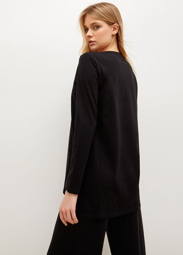 Liu Jo Eco-Friendly With Studs And Logo T-shirts Dames Zwart | ETQ-312968