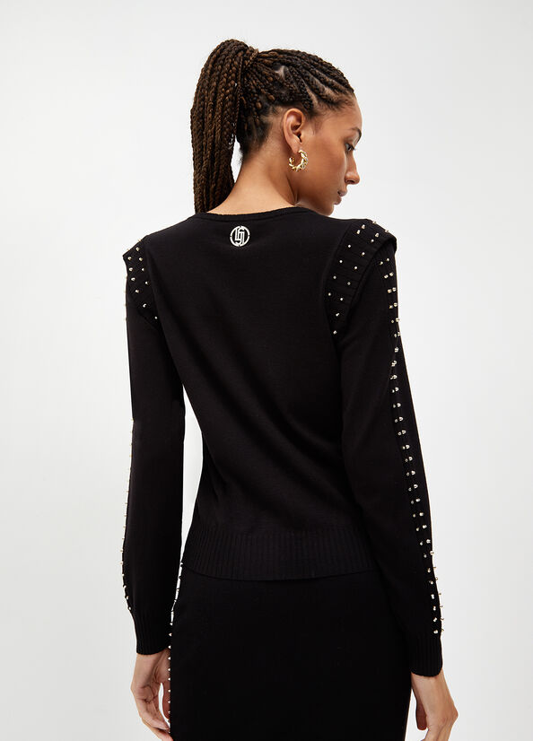 Liu Jo Eco-Friendly With Studs Truien Dames Zwart | ODX-084976