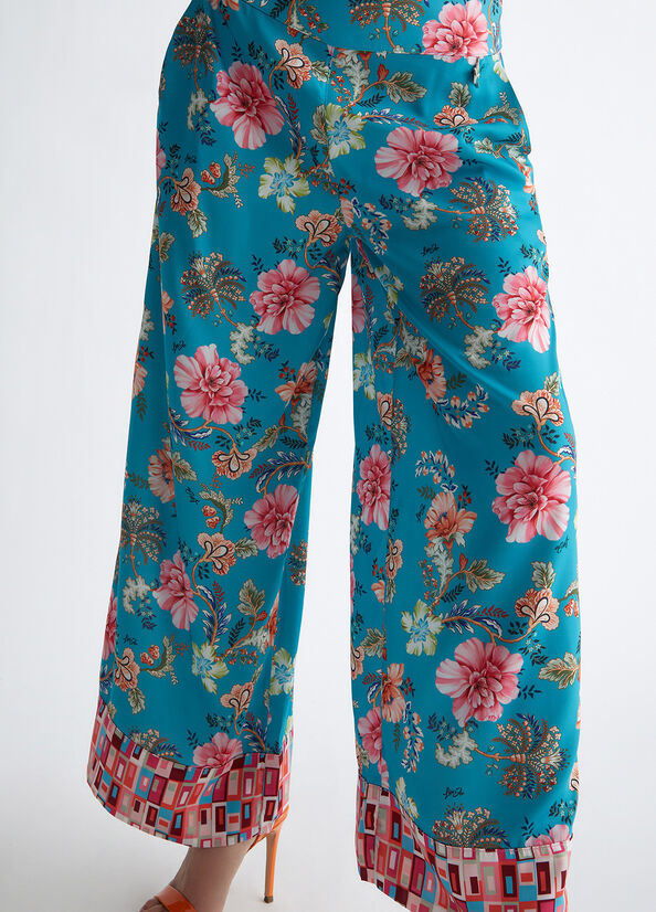 Liu Jo Floral Broek Dames Turquoise | PBF-648231