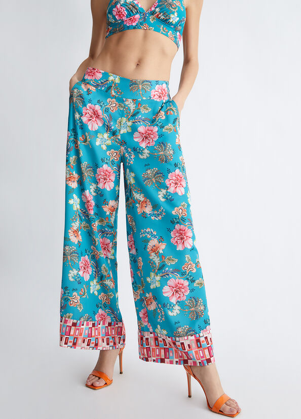 Liu Jo Floral Broek Dames Turquoise | PBF-648231