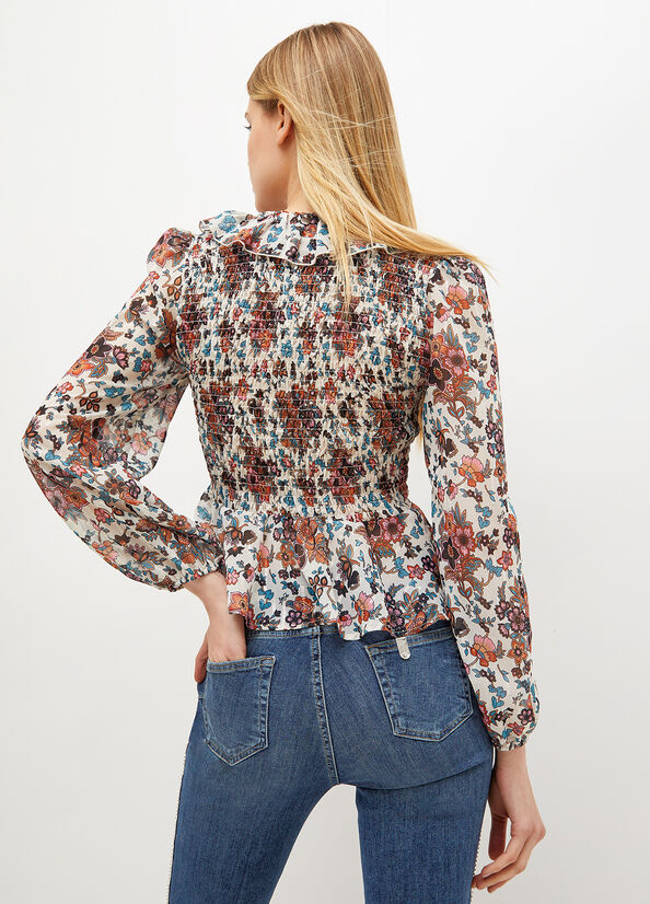 Liu Jo Floral Georgette Blouse Overhemd Dames Wit | SEL-273564