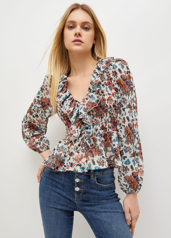 Liu Jo Floral Georgette Blouse Overhemd Dames Wit | SEL-273564