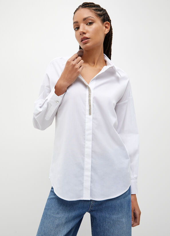 Liu Jo Gestreept Poplin Overhemd Dames Wit | GMZ-084153