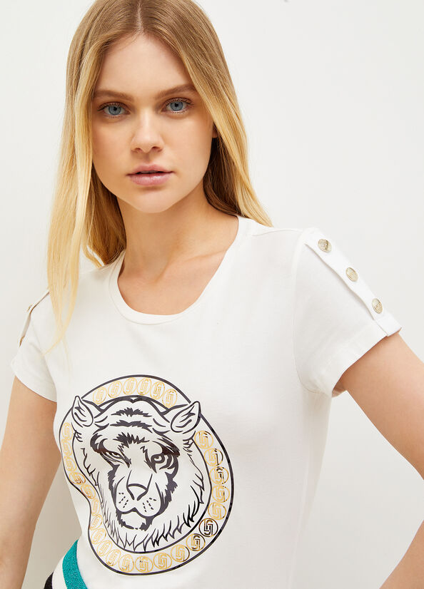 Liu Jo Jersey With Lion T-shirts Dames Wit | DOQ-614590