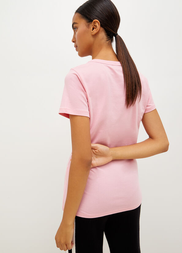 Liu Jo Jersey With Logo T-shirts Dames Roze | SPK-093761