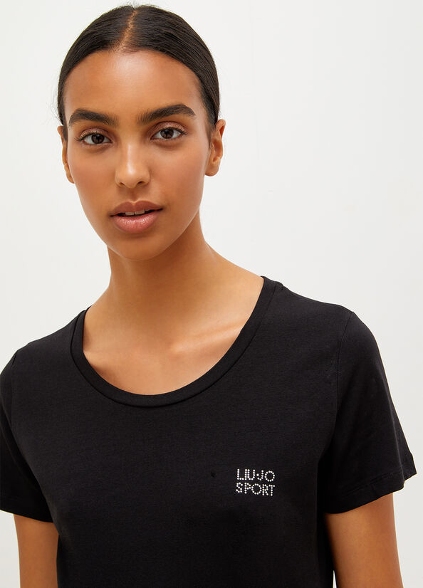 Liu Jo Jersey With Logo T-shirts Dames Zwart | MLI-618423