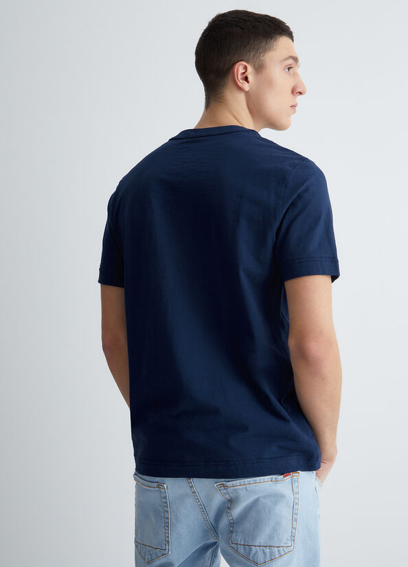 Liu Jo Katoenen Henley T-shirts Heren Donkerblauw | MTE-483769