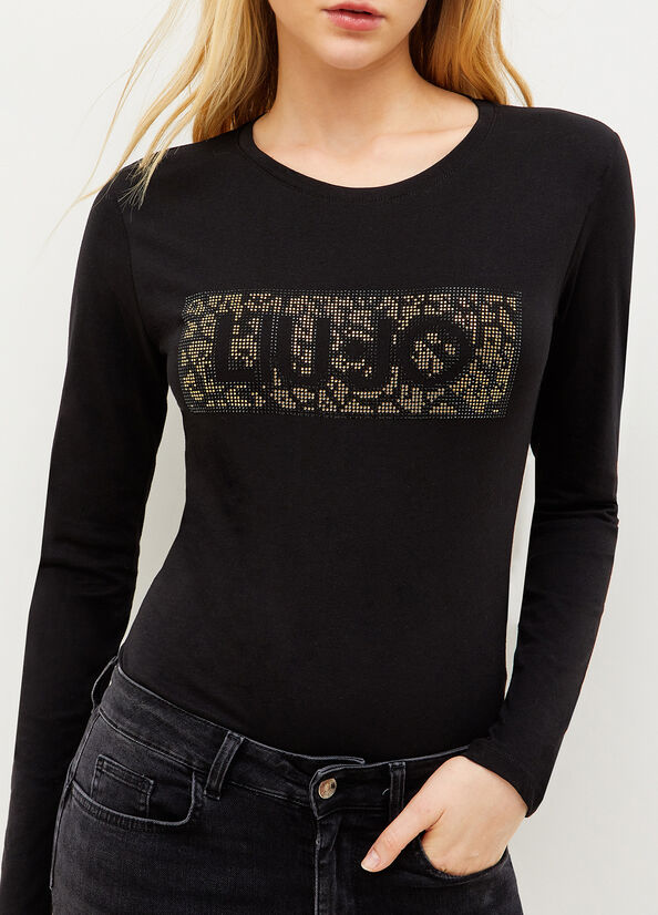 Liu Jo Katoenen With Logo T-shirts Dames Zwart | NMQ-651834