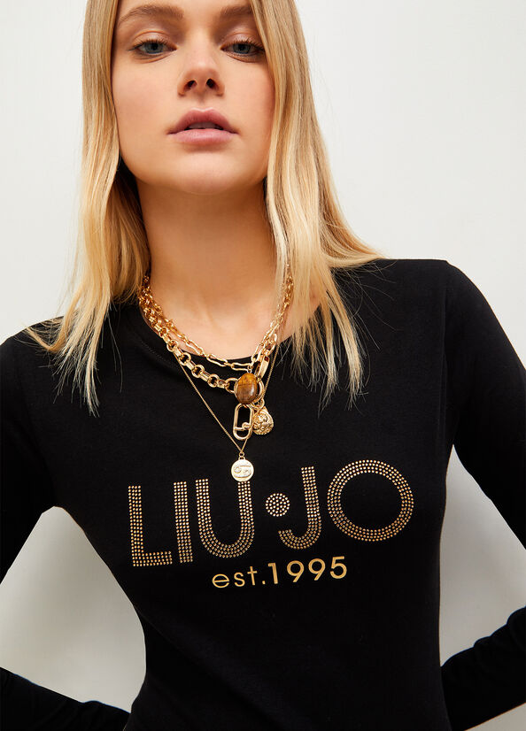 Liu Jo Katoenen With Logo T-shirts Dames Zwart | QYG-213459