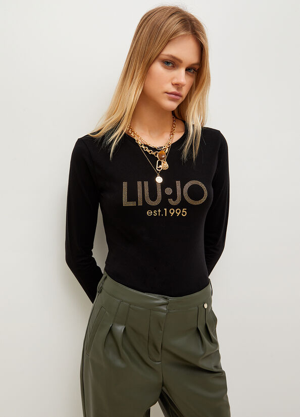 Liu Jo Katoenen With Logo T-shirts Dames Zwart | QYG-213459